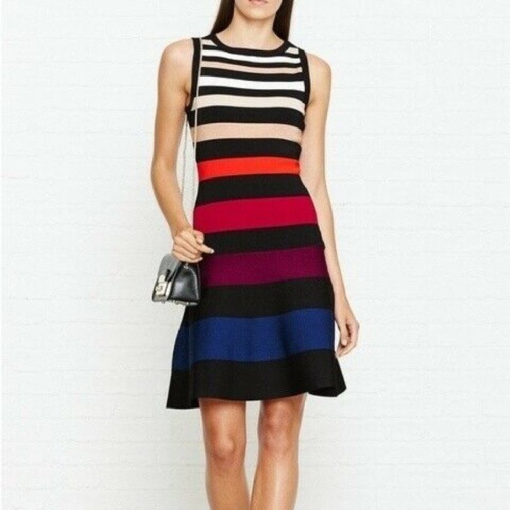 KAREN MILLEN Striped Multicolor Dress Sleeveless Bandage A-Line Size M